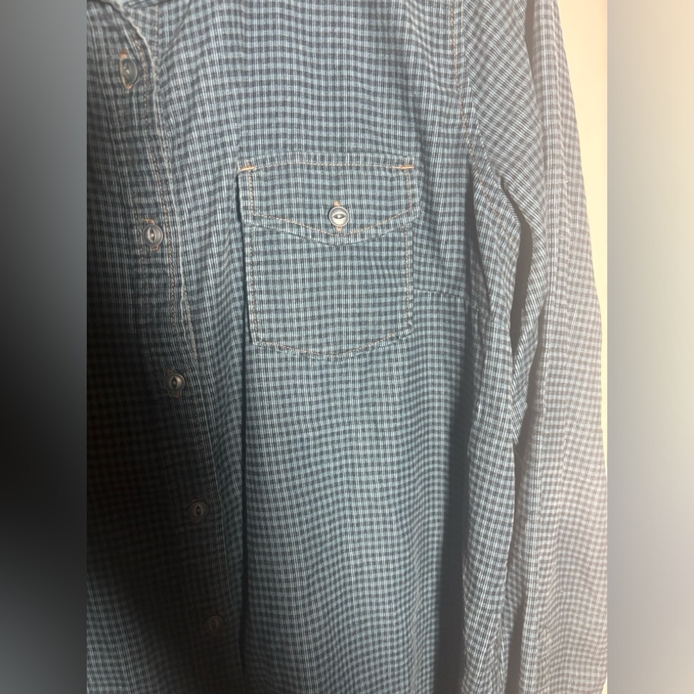 Woolrich Teal Micro-Check Button-Up Shirt #46 - Picture 2 of 4